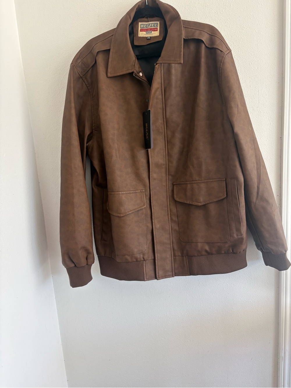 Wulful brown pu bomber jacket men's size 2xl new with tags